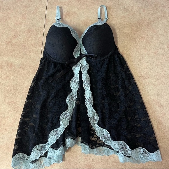La Senza Black and Blue Lace Babydoll Lingerie - Picture 3 of 12